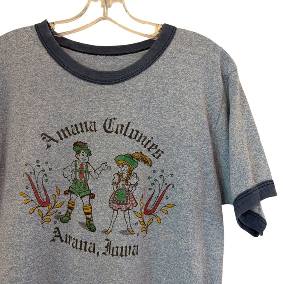 Vintage Other - VTG Amana Colonies Iowa Graphic Ringer T Shirt Small Blue Tee Oktoberfest German